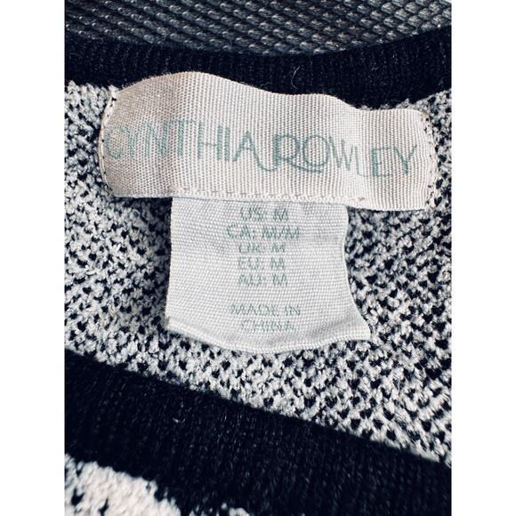 Cynthia Rowley Floral Jacquard Dolman Sleeve Knit Top Black White Medium - Picture 5 of 7